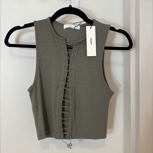 Joah Brown Lace Up Crop Tank Ribbed Top Size S/M Summit Flex Rib - Picture 11 of 13